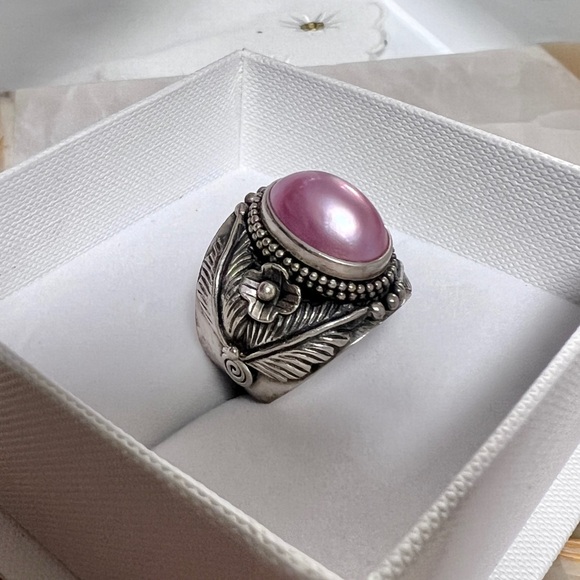 MERAN Vintage Southwestern Pink Mauve Pearl Ring Sterling Silver 925 - Picture 8 of 11